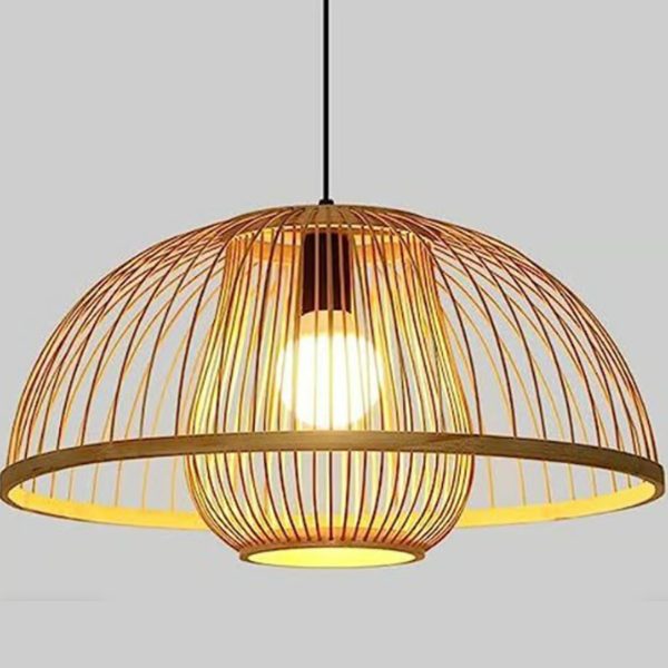 Lampara Colgante De Bambú 2 Circulos #C706