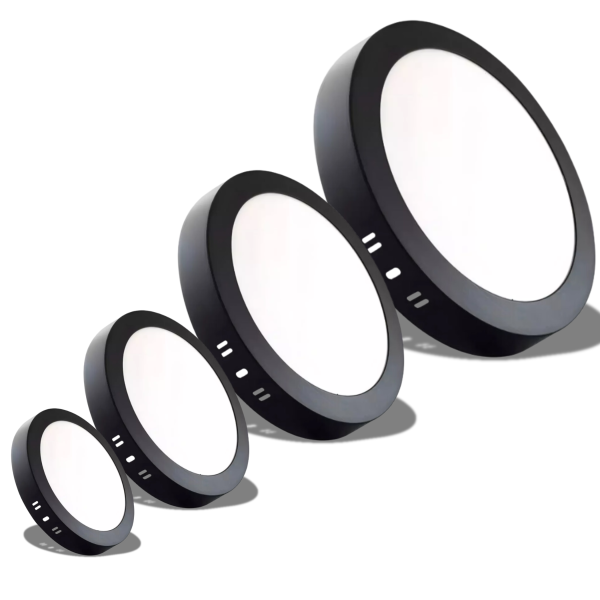 Panel Led 6W-12W-18W-24W P/Adosar y Empotrar Aluminio Base Negra